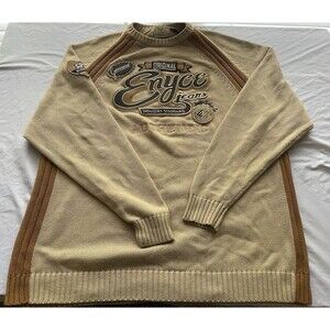 Vtg 90s Knit Sweater Enyce Jeans Mens XXXL Pullover Embroidered Beige 3XL